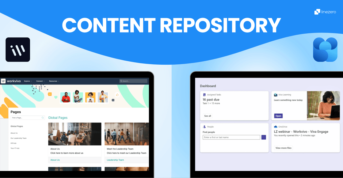workvivo vs viva engage content repository comparison graphic