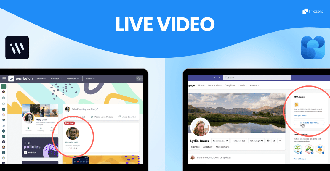 workvivo vs viva engage live video comparison graphic