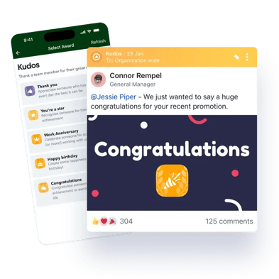image illustrating the kudos feature inside of blink employee app