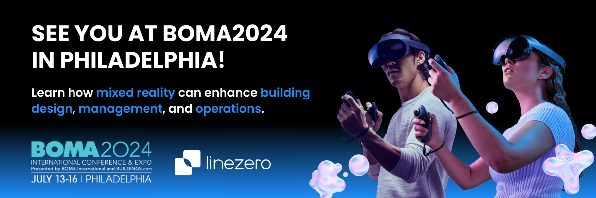 banner of LineZero's upcoming participation in the BOMA International Conference and Expo 2024 in Philadelphia.