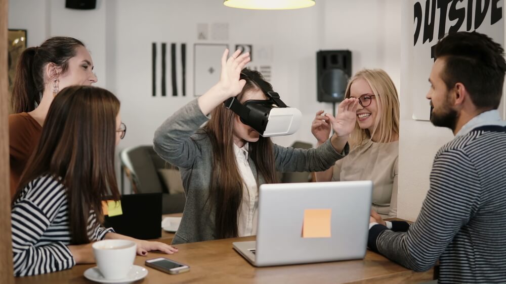 people trying vr corporate metaverse for first time 