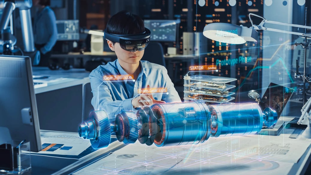 man using mixed reality at work