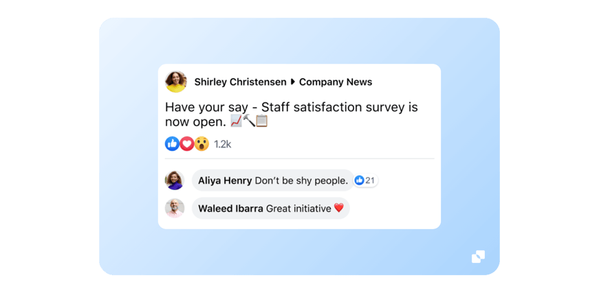 Workplace post asking for staff survey