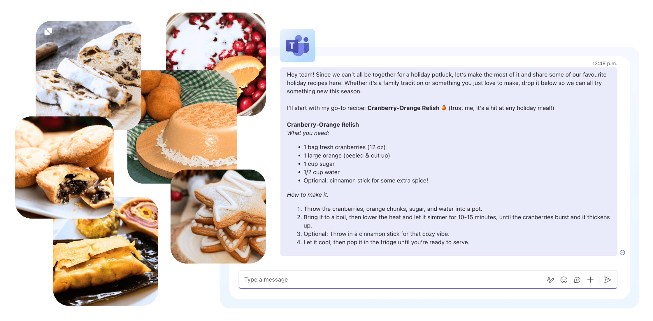 holiday recipes shared via Microsoft Teams