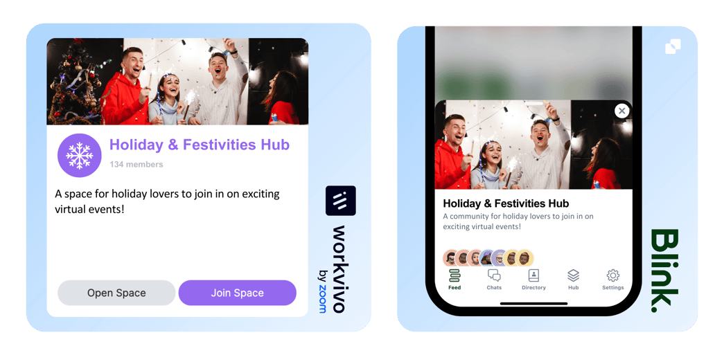 holiday community spaces on Workvivo and Blink