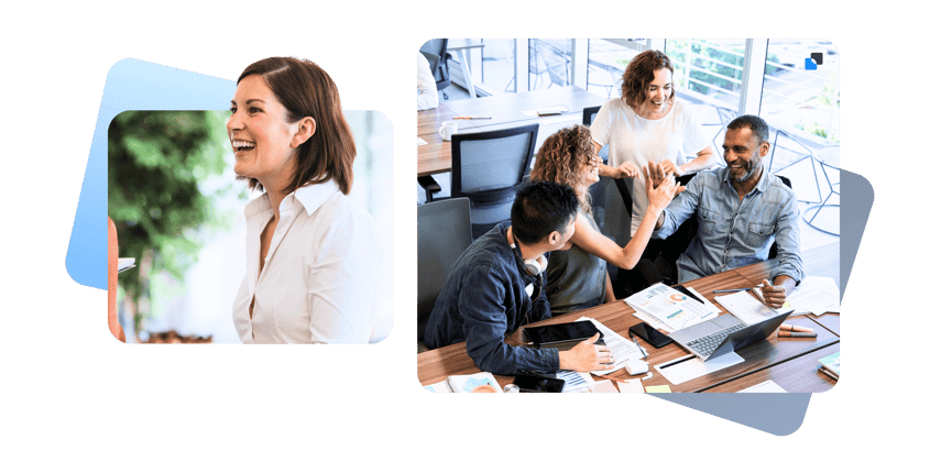 happy employees having engaging conversations