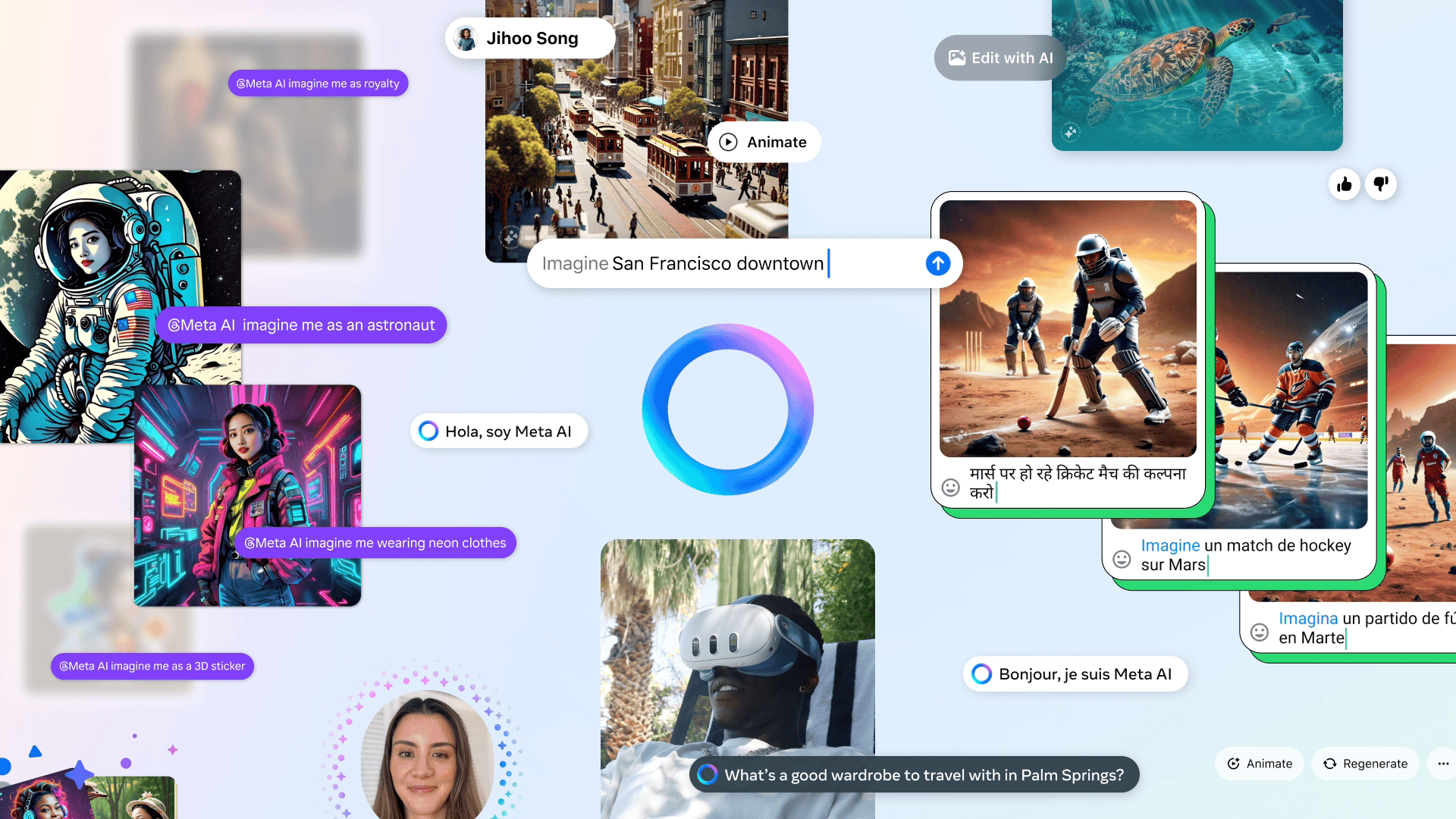 Gif of Meta AI now being multilingual, more creative and smarter