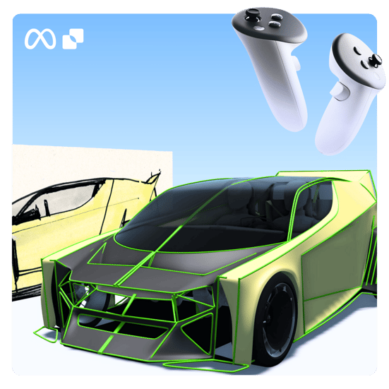 virtual sketch of a car and Meta remotes