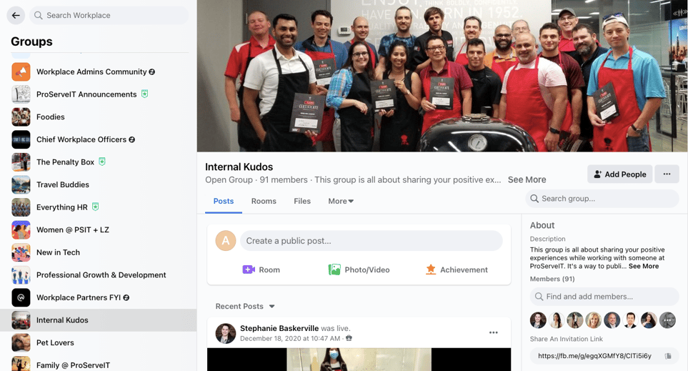 internal kudos workplace group