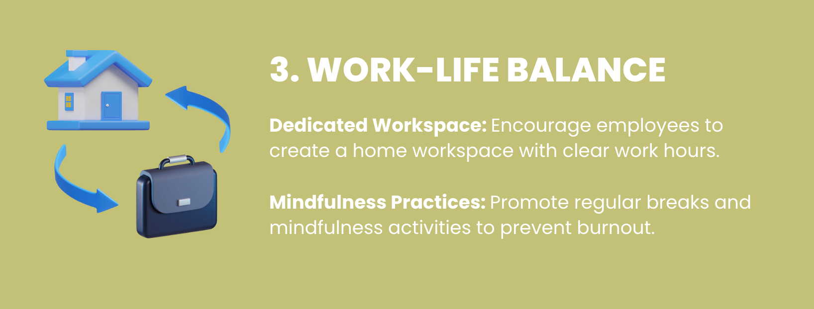 Infographic section on maintaining work-life balance, encouraging dedicated workspaces at home and clear start and end times for workdays.