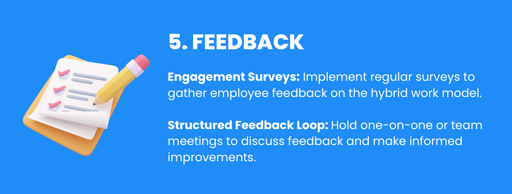 Infographic section on the importance of feedback, highlighting the need for regular employee engagement surveys and structured feedback loops."