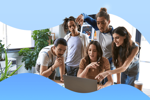 Group of people participating in various team building activities