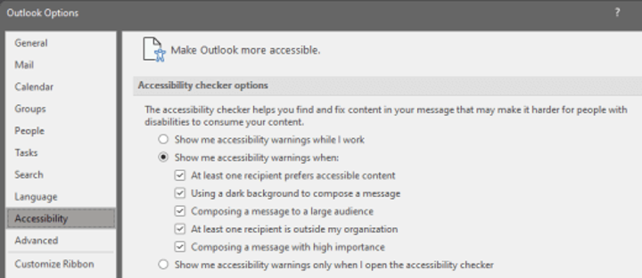 how to make outlook more accessible