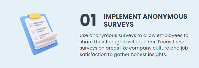 Part of an infographic on using anonymous surveys for employee feedback on culture and job satisfaction.