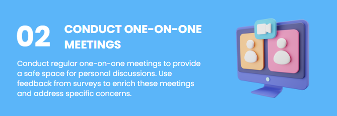 Infographic section on one-on-one meetings to discuss personal concerns and utilize feedback.