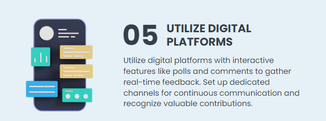 Segment of an infographic on using digital platforms for real-time feedback via polls and comments.