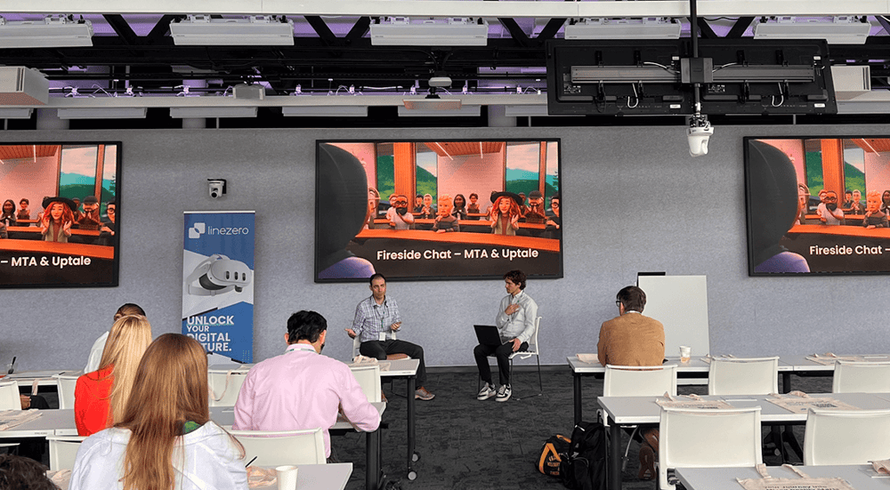 "A speaker from Uptale sharing insights at the Meta office during the exclusive LineZero event.