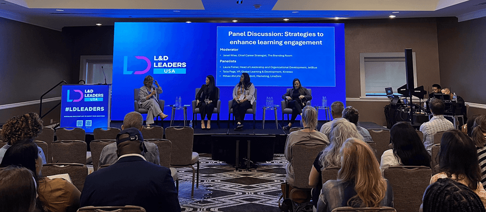 Mihae Ahn speaking on a high-profile L&D Leaders panel about enhancing learning engagement using MR technology.