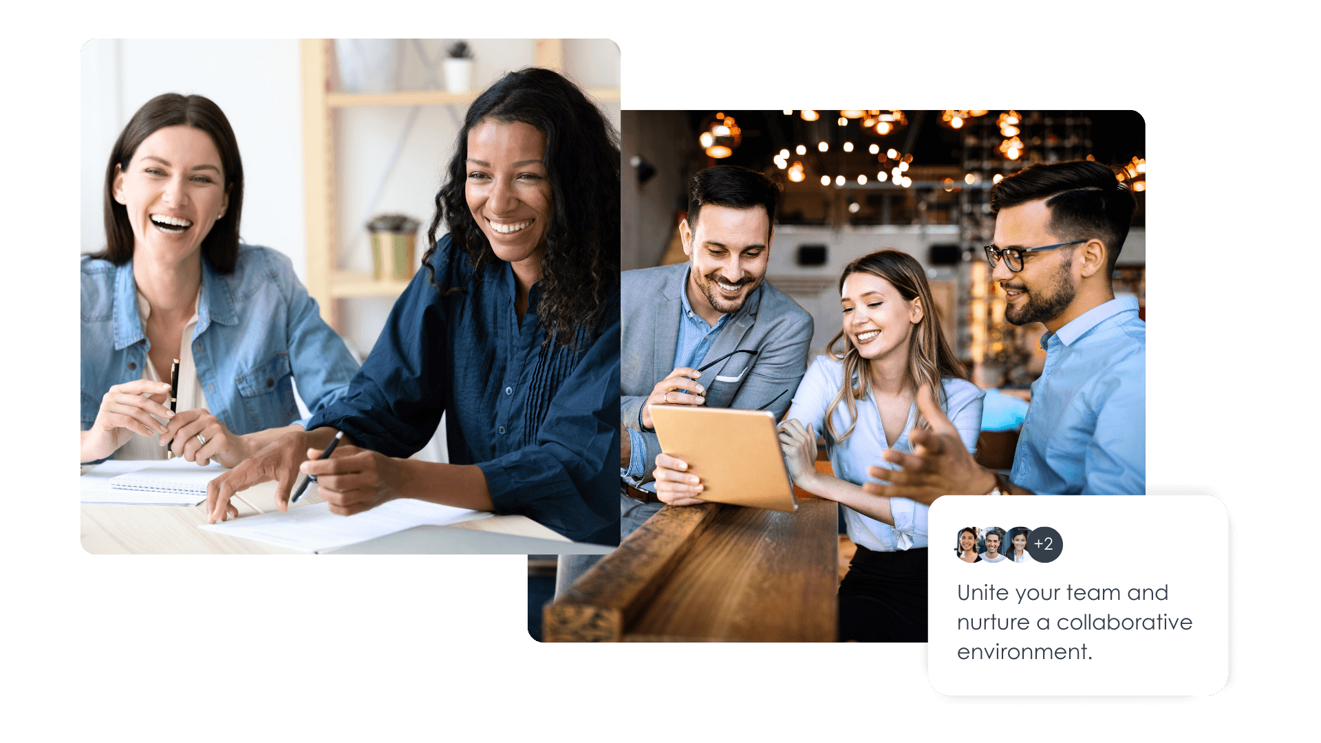 happy coworkers collaborating together