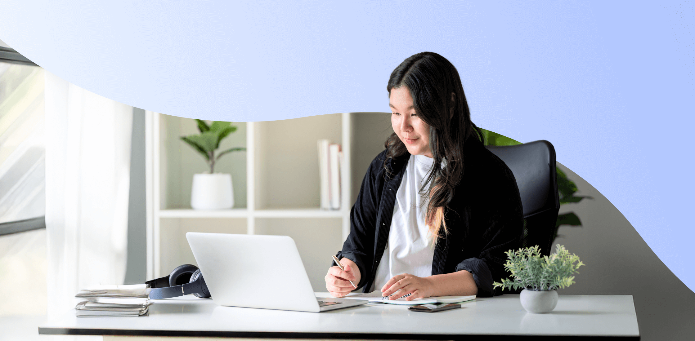 woman working remote at her home office