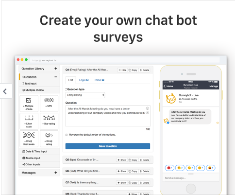 screenshot of chat bot surveys